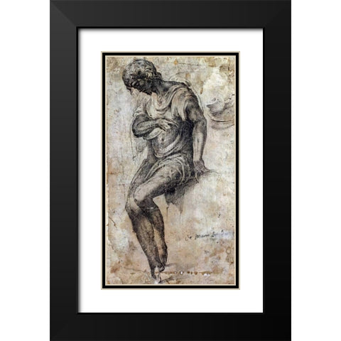 A Man Seated on a Ledge Black Modern Wood Framed Art Print with Double Matting by Berruguete, Alonso