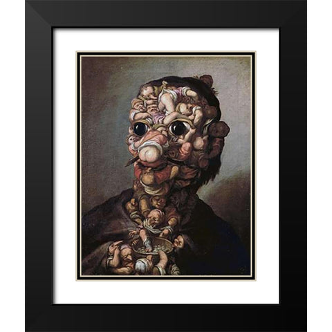 A Head Formed Out of Pygmies Black Modern Wood Framed Art Print with Double Matting by Bocchi, Faustino