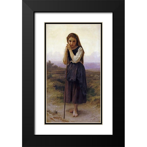 Petite Bergere Black Modern Wood Framed Art Print with Double Matting by Bouguereau, William-Adolphe