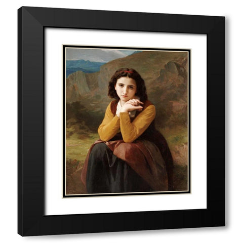 Reflective Beauty. Mignon Pensive Black Modern Wood Framed Art Print with Double Matting by Bouguereau, William-Adolphe