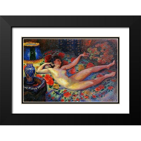 Nude With a Blue Lamp Black Modern Wood Framed Art Print with Double Matting by Bracquemond, Felix