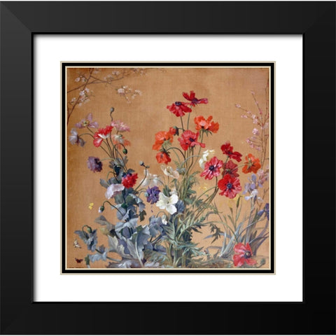 Poppies, Irises and Blossom Black Modern Wood Framed Art Print with Double Matting by Brenner, Jean