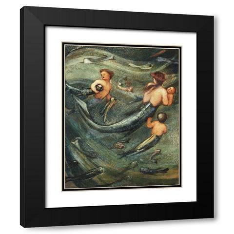 Mermaids In The Deep Black Modern Wood Framed Art Print with Double Matting by Burne-Jones, Sir Edward