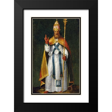 Saint Leo The Great Black Modern Wood Framed Art Print with Double Matting by Campi, Bernardino