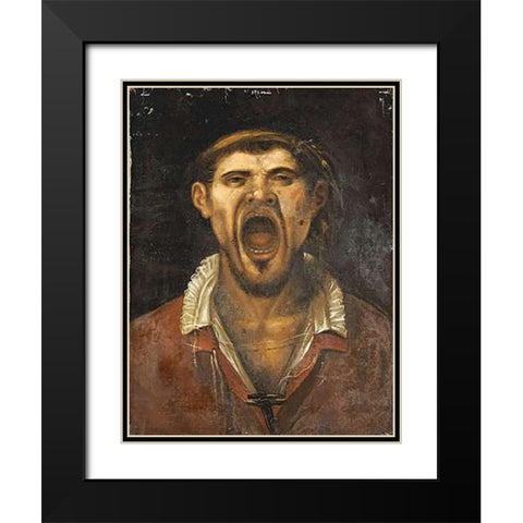 A Peasant Man, Head and Shoulders, Shouting Black Modern Wood Framed Art Print with Double Matting by Carracci, Agostino
