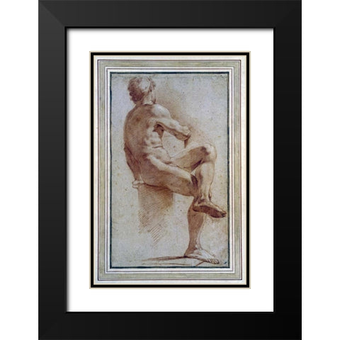 A Male Nude Seated With His Back Turned Black Modern Wood Framed Art Print with Double Matting by Carracci, Annibale