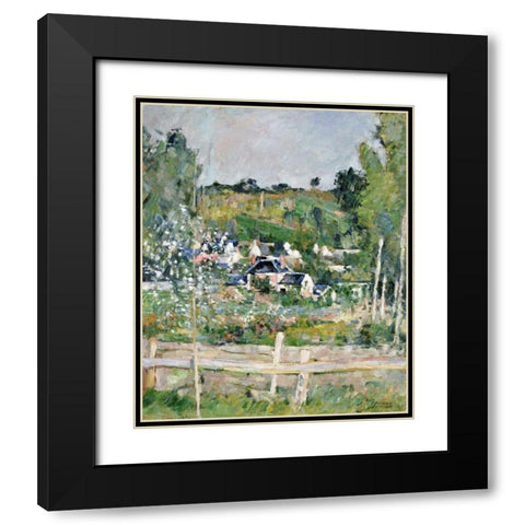 A View of Auvers-Sur-Oise; The Fence Black Modern Wood Framed Art Print with Double Matting by Cezanne, Paul