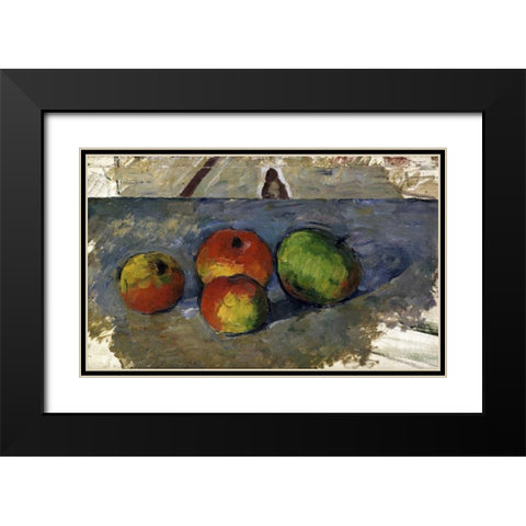 Four Apples Black Modern Wood Framed Art Print with Double Matting by Cezanne, Paul