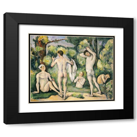 The Five Bathers Black Modern Wood Framed Art Print with Double Matting by Cezanne, Paul