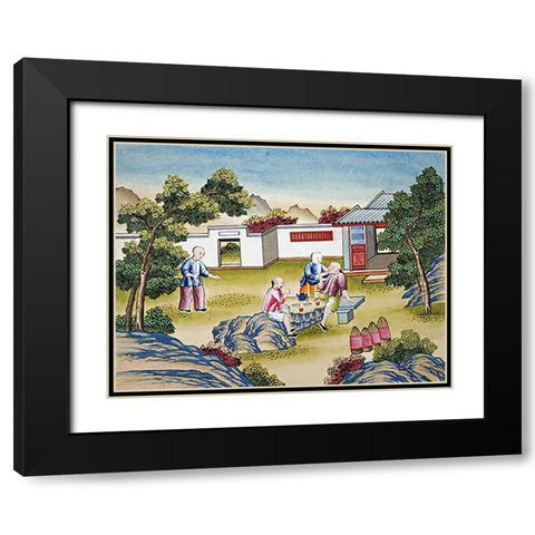 Workers Meal Time Black Modern Wood Framed Art Print with Double Matting by Chinese School