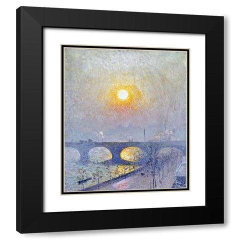 Sunset Over Waterloo Bridge Black Modern Wood Framed Art Print with Double Matting by Claus, Emile