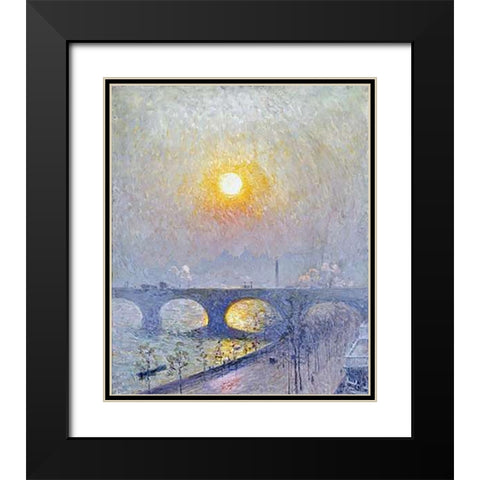 Sunset Over Waterloo Bridge Black Modern Wood Framed Art Print with Double Matting by Claus, Emile
