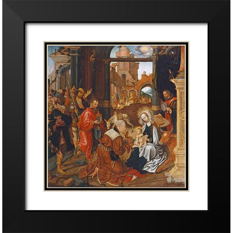Adoration of The Kings Black Modern Wood Framed Art Print with Double Matting by Cornelisz, Jakob Van Amsterdam