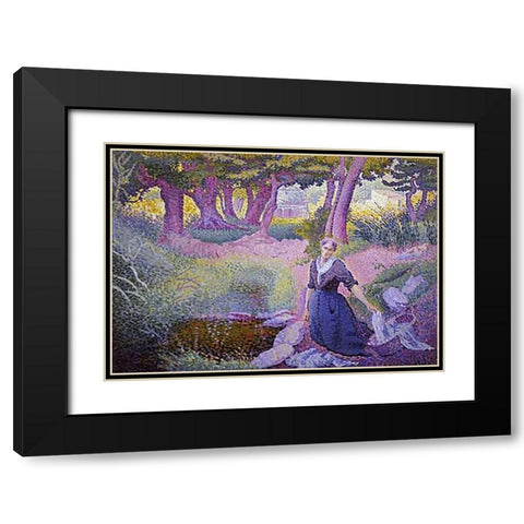 The Washer-Woman Black Modern Wood Framed Art Print with Double Matting by Cross, Henri Edmond