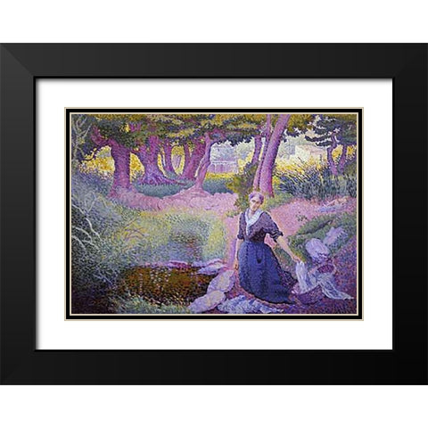 The Washer-Woman Black Modern Wood Framed Art Print with Double Matting by Cross, Henri Edmond