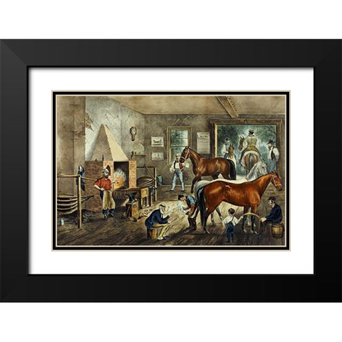Trotting Cracks at The Forge Black Modern Wood Framed Art Print with Double Matting by Ives, Currier and