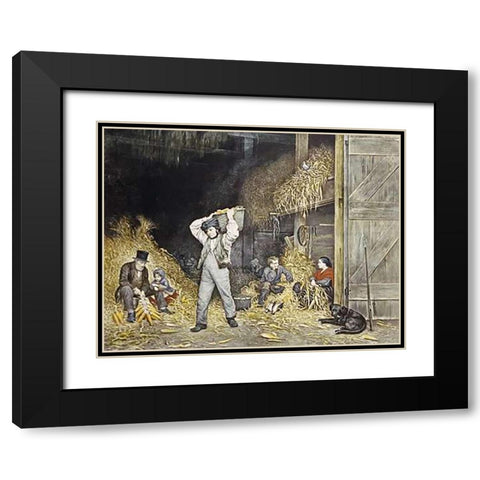 Husking Black Modern Wood Framed Art Print with Double Matting by Ives, Currier and