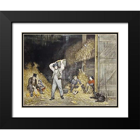 Husking Black Modern Wood Framed Art Print with Double Matting by Ives, Currier and