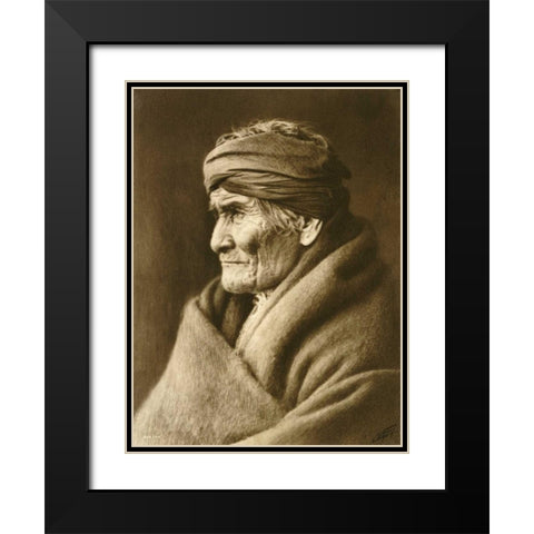 Geronimo, Apache Black Modern Wood Framed Art Print with Double Matting by Curtis, Edward S.