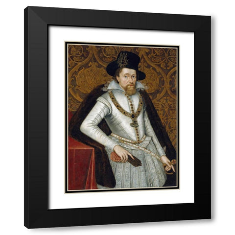 Portrait of King James VI of Scotland, James I of England Black Modern Wood Framed Art Print with Double Matting by De Critz, John