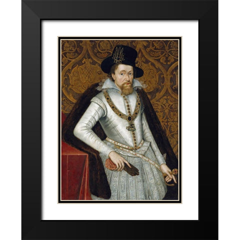 Portrait of King James VI of Scotland, James I of England Black Modern Wood Framed Art Print with Double Matting by De Critz, John