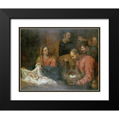 The Adoration of The Shepherds Black Modern Wood Framed Art Print with Double Matting by De Ferrari, Giovanni Andrea
