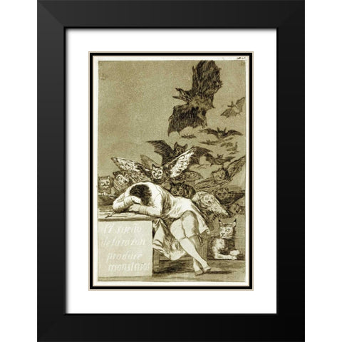 The Sleep of Reason Produces Monsters - Los Caprichios Black Modern Wood Framed Art Print with Double Matting by De Goya, Francisco