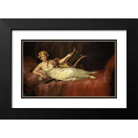 Portrait of The 10th Marquesa De Santa Cruz As The Muse Euterpe Black Modern Wood Framed Art Print with Double Matting by Goya, Francisco De