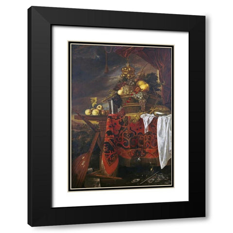 A Basket of Mixed Fruit With Gilt Cup Black Modern Wood Framed Art Print with Double Matting by De Heem, Jan Davidsz