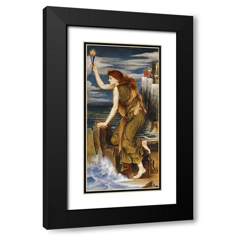 Hero Holding The Beacon For Leander Black Modern Wood Framed Art Print with Double Matting by De Morgan, Evelyn