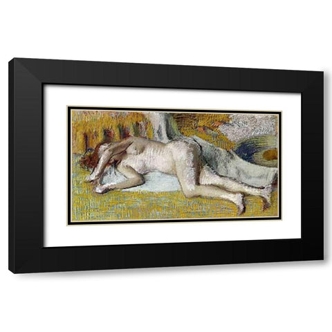 After The Bath Black Modern Wood Framed Art Print with Double Matting by Degas, Edgar
