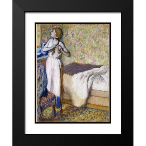 Morning Toilet Black Modern Wood Framed Art Print with Double Matting by Degas, Edgar