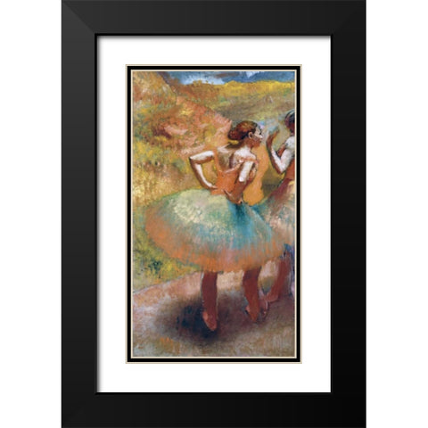 Two Dancers In Green Skirts Black Modern Wood Framed Art Print with Double Matting by Degas, Edgar