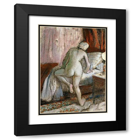 Bedtime Black Modern Wood Framed Art Print with Double Matting by Degas, Edgar