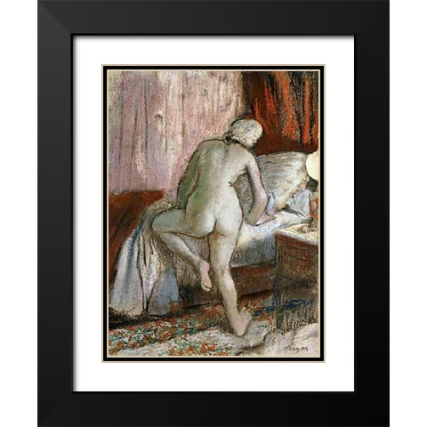 Bedtime Black Modern Wood Framed Art Print with Double Matting by Degas, Edgar