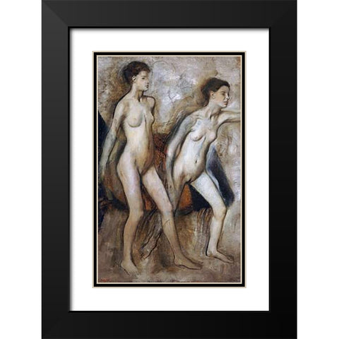 Young Spartan Girls Provoking The Boys Black Modern Wood Framed Art Print with Double Matting by Degas, Edgar