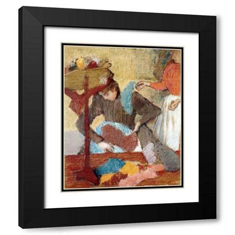 The Hatmaker Black Modern Wood Framed Art Print with Double Matting by Degas, Edgar