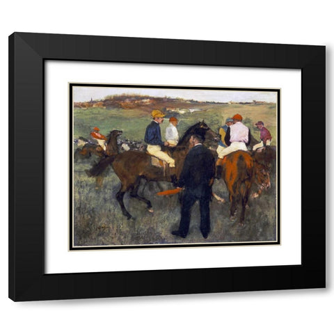 Racehorses - Leaving The Weighing Black Modern Wood Framed Art Print with Double Matting by Degas, Edgar