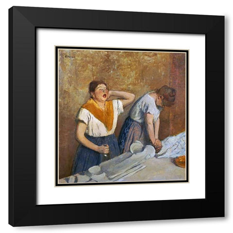 The Laundry Workers Ironing Black Modern Wood Framed Art Print with Double Matting by Degas, Edgar