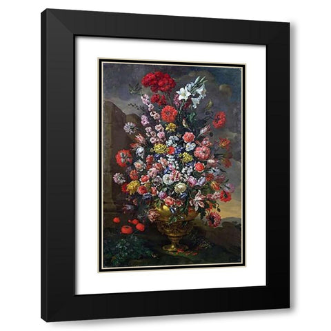 Lilies, Tulips, Carnations, Peonies, Convolvuli Black Modern Wood Framed Art Print with Double Matting by Del Bimbo, Bartolomeo