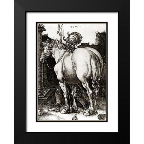 The Large Horse Black Modern Wood Framed Art Print with Double Matting by Durer, Albrecht