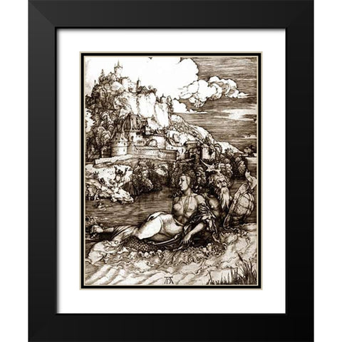 The Sea Monster Black Modern Wood Framed Art Print with Double Matting by Durer, Albrecht