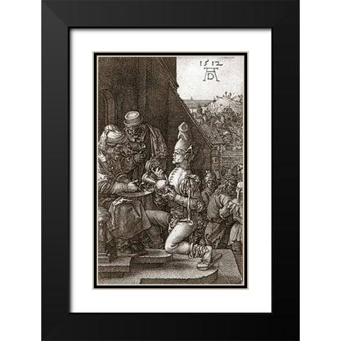 Pilate Washing His Hands Black Modern Wood Framed Art Print with Double Matting by Durer, Albrecht