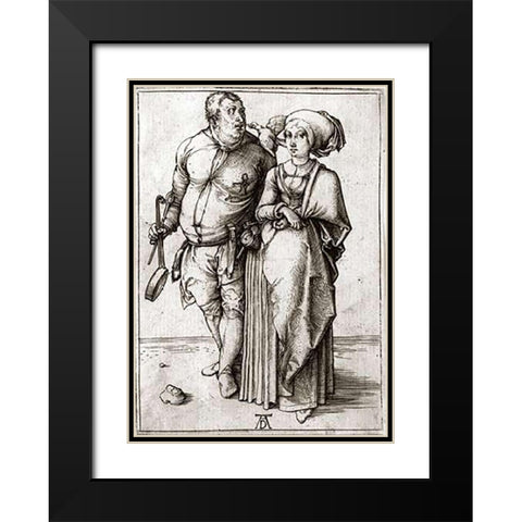 A Cook and His Wife Black Modern Wood Framed Art Print with Double Matting by Durer, Albrecht