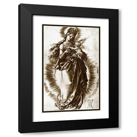 The Virgin and Child On a Crescent With a Starry Crown Black Modern Wood Framed Art Print with Double Matting by Durer, Albrecht