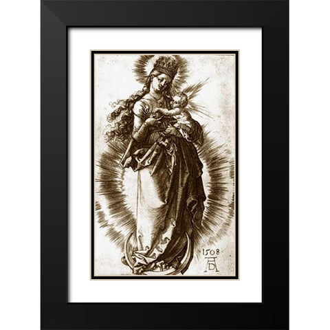 The Virgin and Child On a Crescent With a Starry Crown Black Modern Wood Framed Art Print with Double Matting by Durer, Albrecht