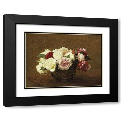 Roses Black Modern Wood Framed Art Print with Double Matting by Latour, Henri Fantin