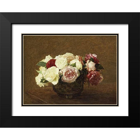 Roses Black Modern Wood Framed Art Print with Double Matting by Latour, Henri Fantin