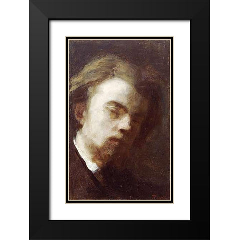 Self-Portrait Black Modern Wood Framed Art Print with Double Matting by Latour, Henri Fantin
