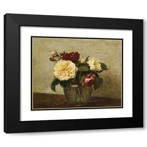 Red and Yellow Roses Black Modern Wood Framed Art Print with Double Matting by Latour, Henri Fantin